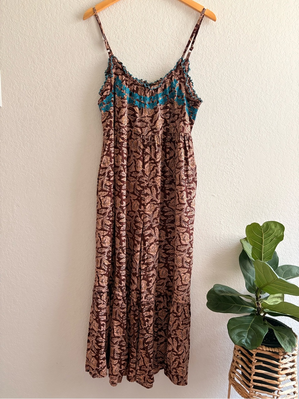 Natural Life Harley Floral Embroidered Ruffle Hem Wide Leg Jumpsuit M/L